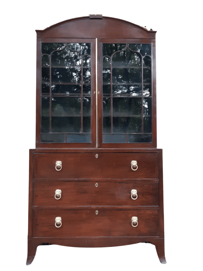 A Late 18th Century/Early 19th Century Mahogany Secrataire Bookcase with Fitted Interior and Hand Tooled Writing surface