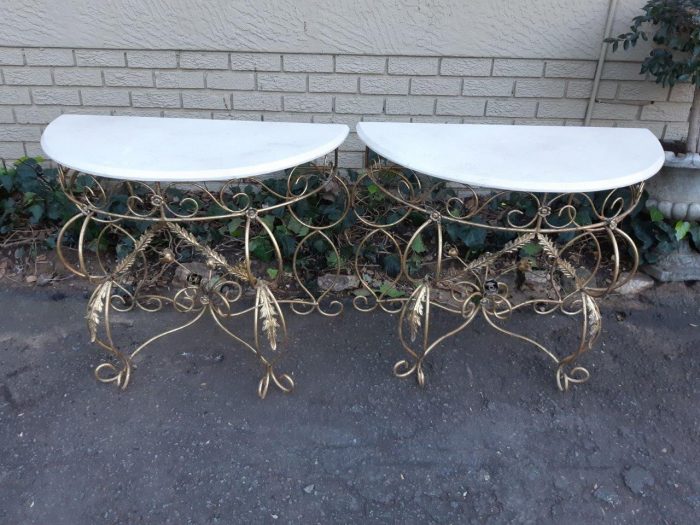 Pair Bespoke Wrought Iron Console /Drinks/ Server/Entrance Table With Marble Top - ND - Image 2