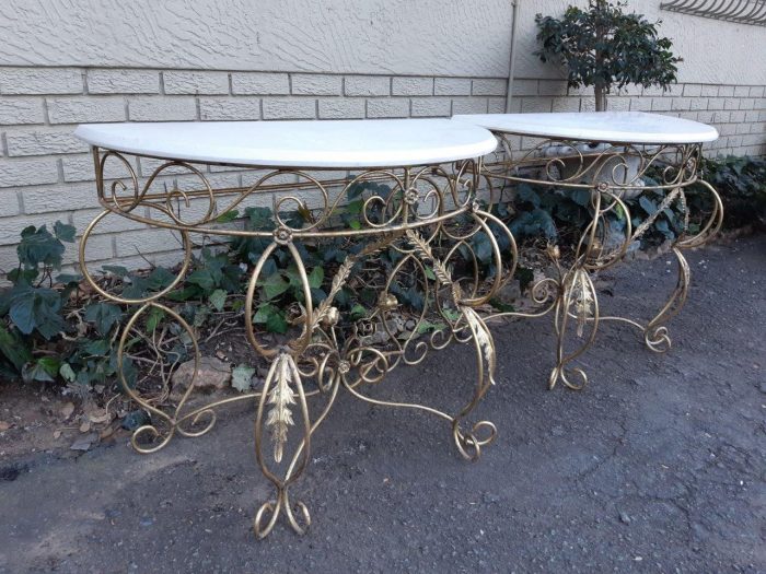 Pair Bespoke Wrought Iron Console /Drinks/ Server/Entrance Table With Marble Top - ND - Image 4