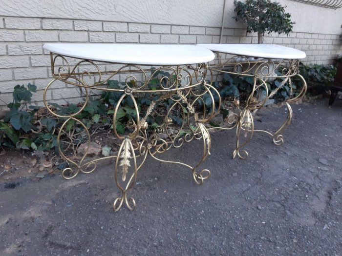 Pair Bespoke Wrought Iron Console /Drinks/ Server/Entrance Table With Marble Top - ND - Image 5