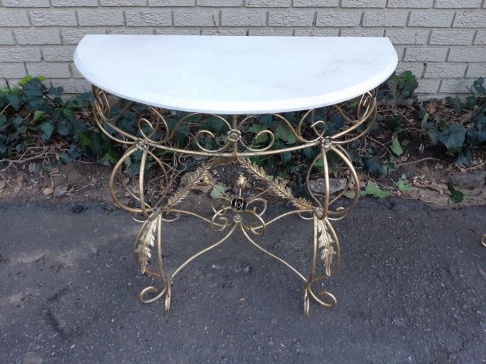 Pair Bespoke Wrought Iron Console /Drinks/ Server/Entrance Table With Marble Top - ND - Image 8