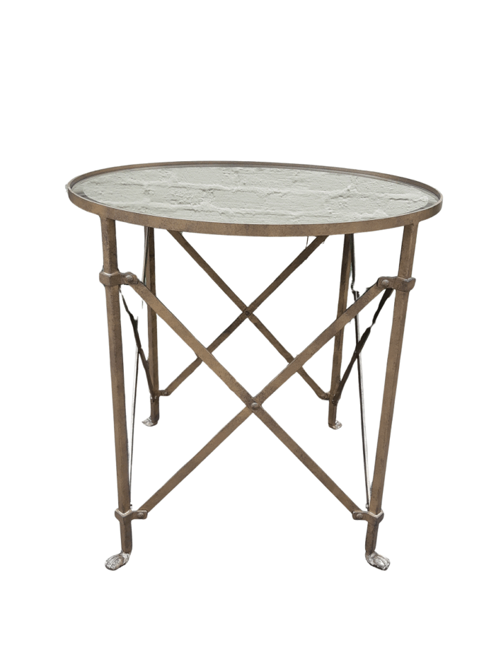 Custom-Made Gilded Wrought Iron Round Table With Bevelled Mirror Tops