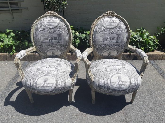 Pair of French Style Carved Armchairs, Light Natural Colour in (upholstered Imported Linen and Cotton ) - Image 3
