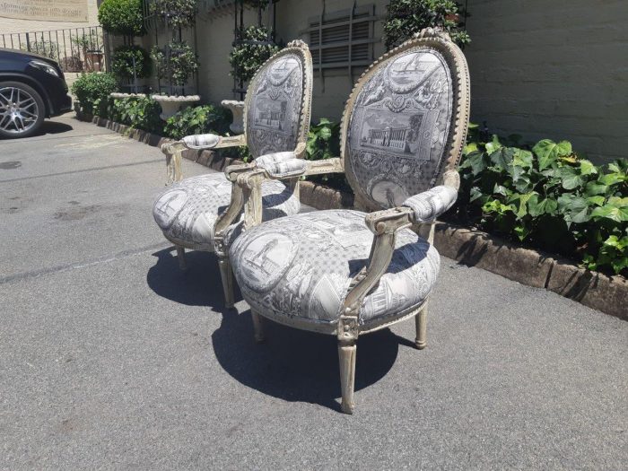 Pair of French Style Carved Armchairs, Light Natural Colour in (upholstered Imported Linen and Cotton ) - Image 4