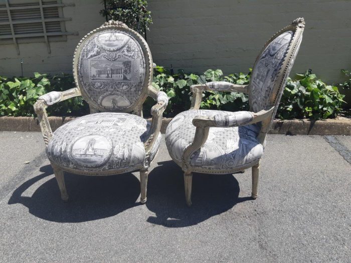 Pair of French Style Carved Armchairs, Light Natural Colour in (upholstered Imported Linen and Cotton ) - Image 5