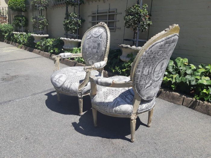 Pair of French Style Carved Armchairs, Light Natural Colour in (upholstered Imported Linen and Cotton ) - Image 6