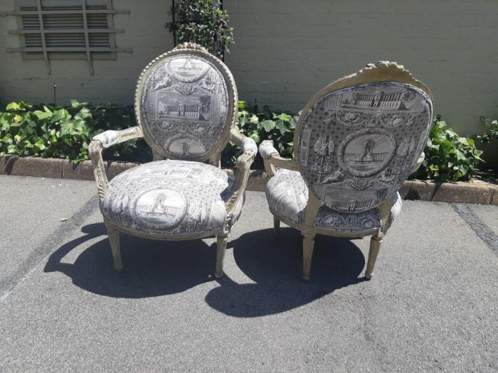 Pair of French Style Carved Armchairs, Light Natural Colour in (upholstered Imported Linen and Cotton ) - Image 7