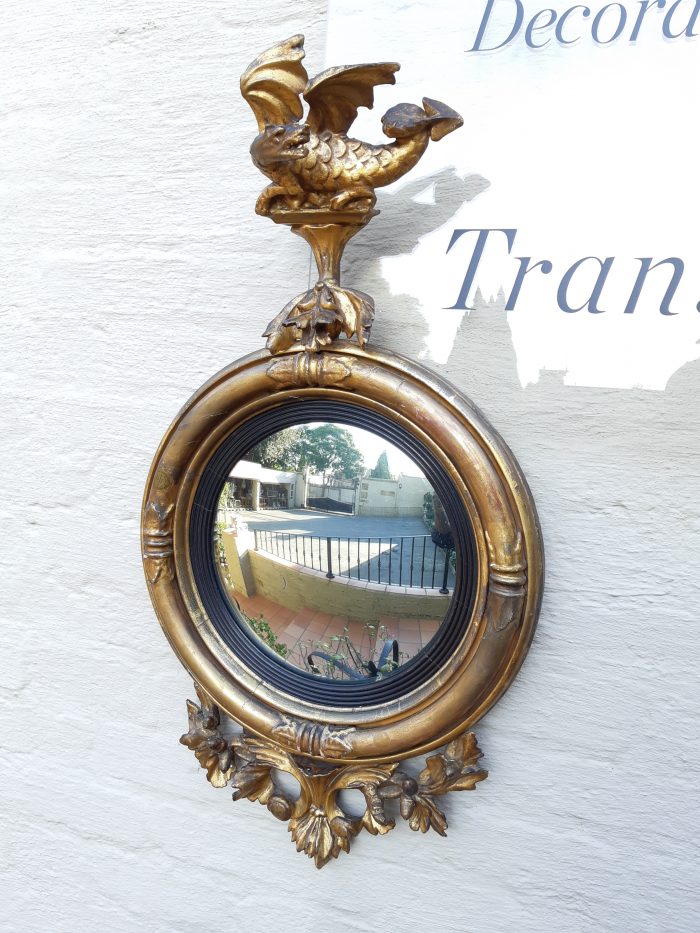 19th Century gilt-painted wooden convex mirror with dragon - Image 4