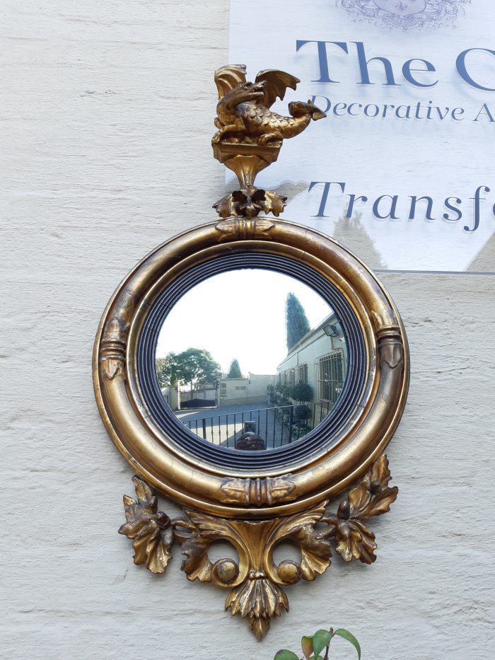 19th Century gilt-painted wooden convex mirror with dragon - Image 2