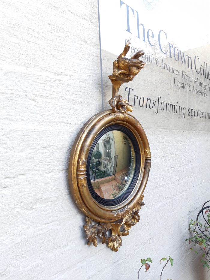 19th Century gilt-painted wooden convex mirror with dragon - Image 3