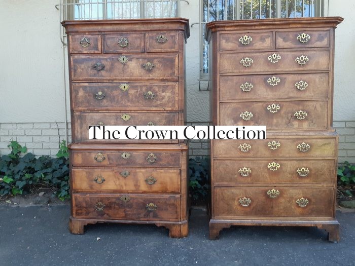A NEAR PAIR of George III Burr walnut chest-on-chests