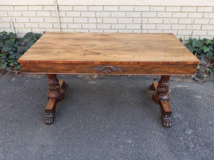 A William IV Rosewood Library Table With Brass Castors - Image 2