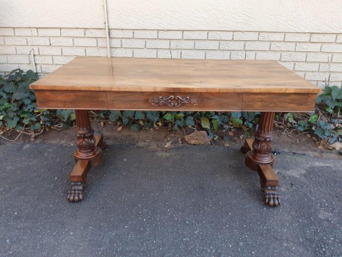A William IV Rosewood Library Table With Brass Castors - Image 3