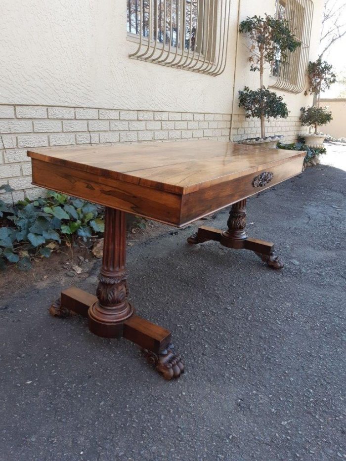 A William IV Rosewood Library Table With Brass Castors - Image 5
