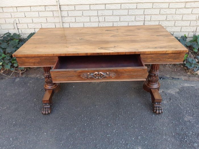 A William IV Rosewood Library Table With Brass Castors - Image 6