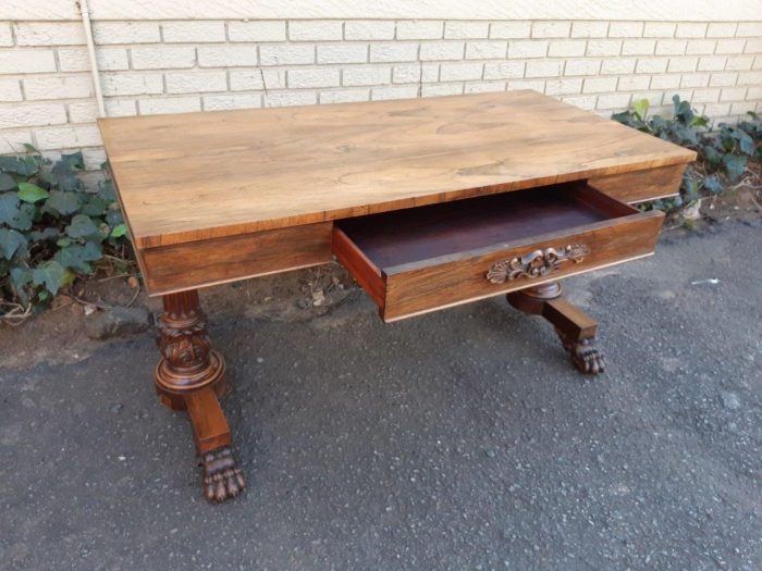 A William IV Rosewood Library Table With Brass Castors - Image 7