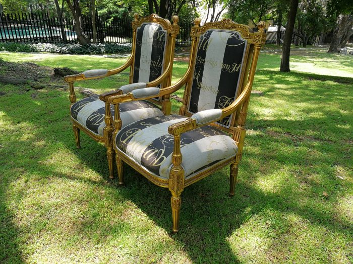 Pair French Style Gilded Arm Chairs - Image 11