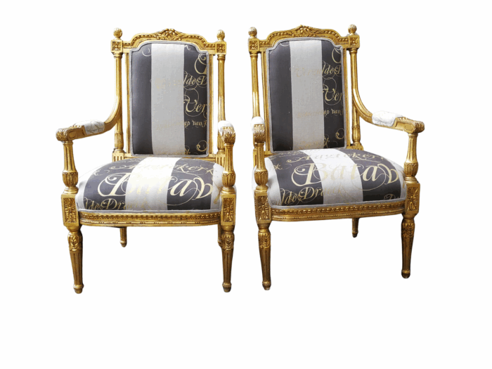 Pair French Style Gilded Arm Chairs