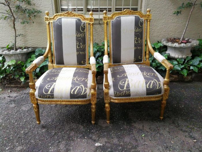 Pair French Style Gilded Arm Chairs - Image 2
