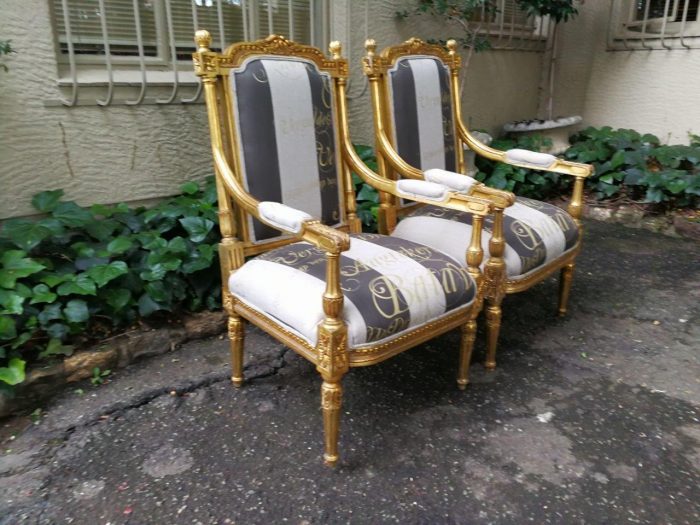 Pair French Style Gilded Arm Chairs - Image 3