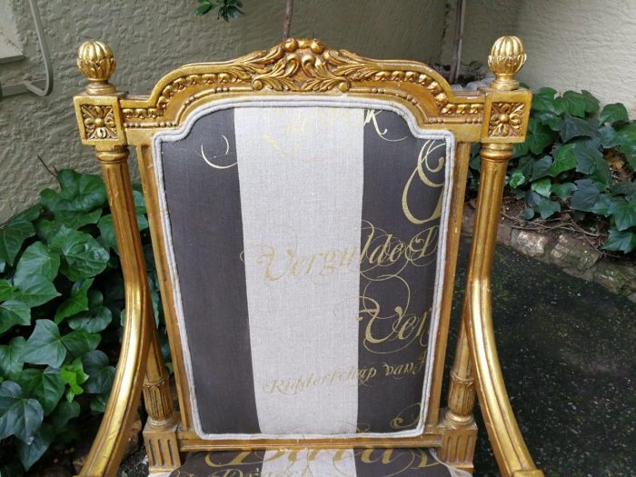 Pair French Style Gilded Arm Chairs - Image 7