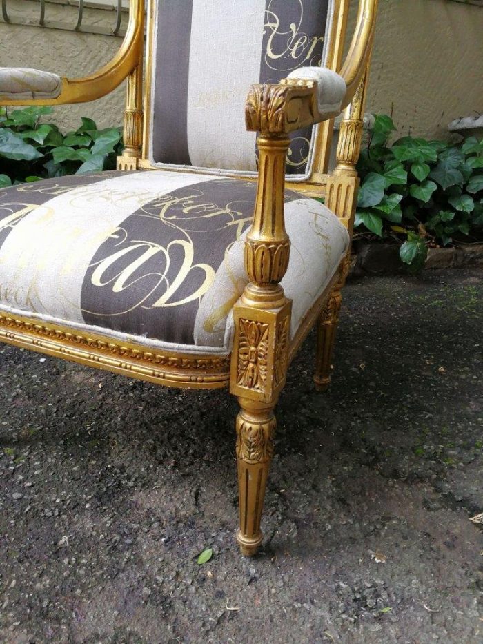 Pair French Style Gilded Arm Chairs - Image 8