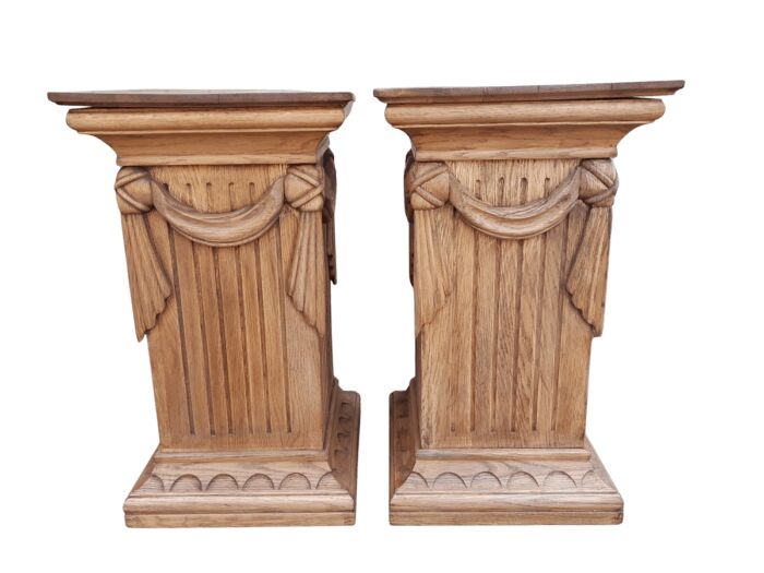 Pair Of Ornately Carved Oak Pedestals