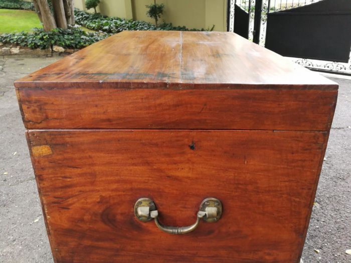 An Anglo Indian Burmese Teak Chest on Stand with Ebony Inlay. Circa 1880 - Image 8