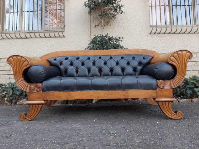 A Biedermeier Settee Covered in Leather and Deep Buttoned Circa Early 20th Century - Image 2