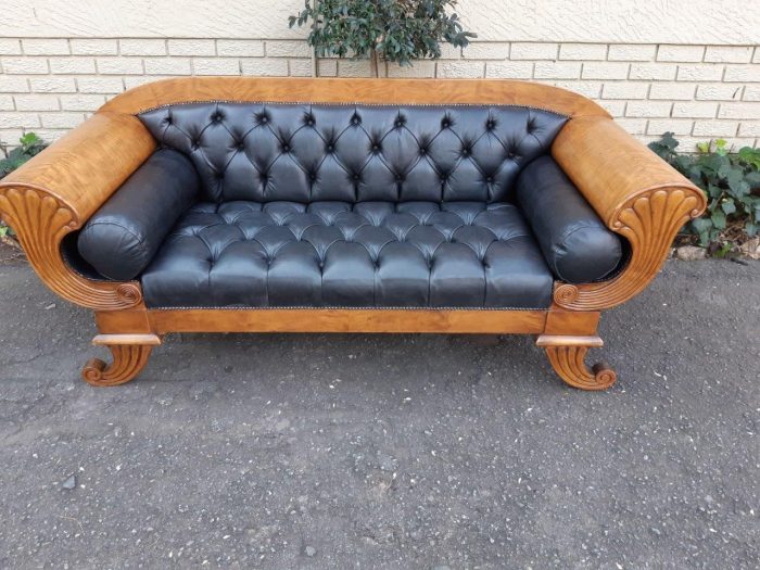A Biedermeier Settee Covered in Leather and Deep Buttoned Circa Early 20th Century - Image 10