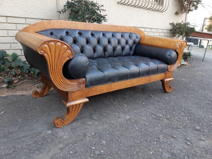 A Biedermeier Settee Covered in Leather and Deep Buttoned Circa Early 20th Century - Image 9