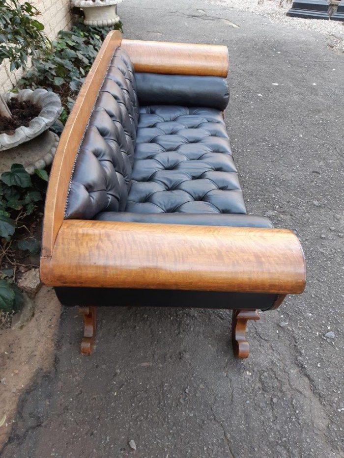 A Biedermeier Settee Covered in Leather and Deep Buttoned Circa Early 20th Century - Image 7