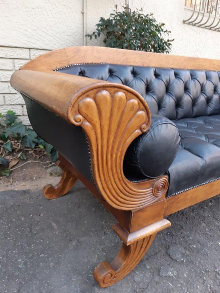 A Biedermeier Settee Covered in Leather and Deep Buttoned Circa Early 20th Century - Image 6