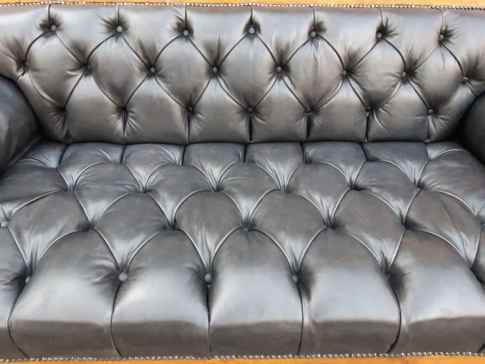A Biedermeier Settee Covered in Leather and Deep Buttoned Circa Early 20th Century - Image 5