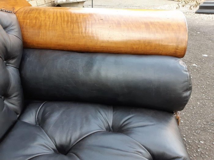 A Biedermeier Settee Covered in Leather and Deep Buttoned Circa Early 20th Century - Image 4