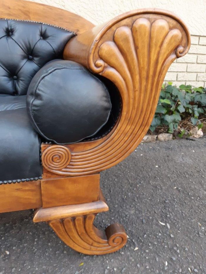 A Biedermeier Settee Covered in Leather and Deep Buttoned Circa Early 20th Century - Image 3