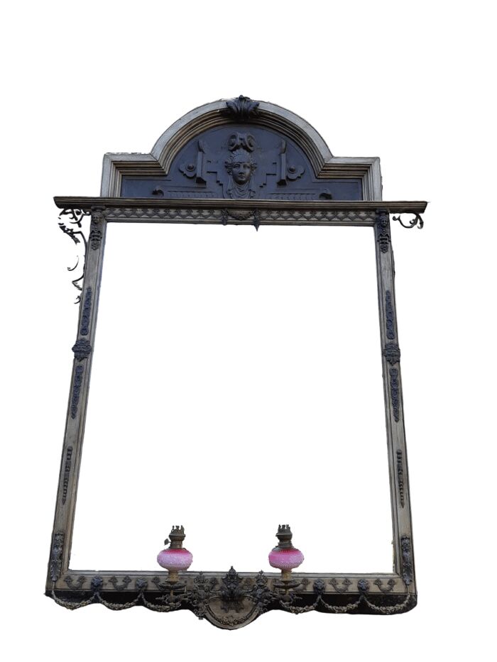 Victorian Gilded Mirror  Wooden Mirror with a Brass Rim and Oil Lamps.  Circa Mid/Late 1800s