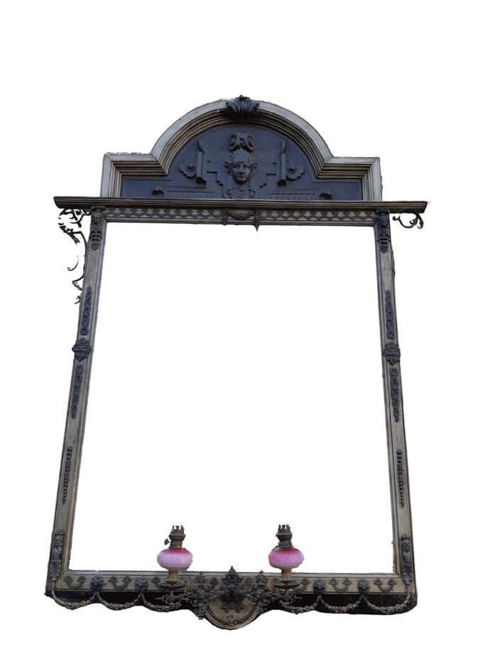 Victorian Gilded Mirror  Wooden Mirror with a Brass Rim and Oil Lamps.  Circa Mid/Late 1800s