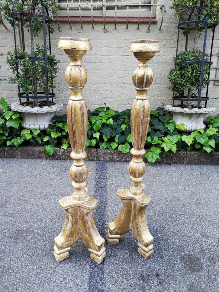 A Pair Of Carved Wooden Candle Holders Hand Gilded With Gold Leaf - Image 2