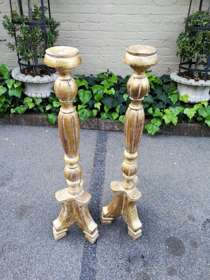 A Pair Of Carved Wooden Candle Holders Hand Gilded With Gold Leaf - Image 3