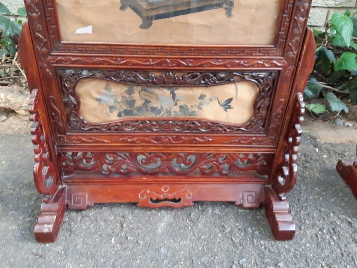 A Rare Pair of Late 19th Century Chinese Portraits on Silk in Chinese Wooden Carved Standing Frames - Image 9