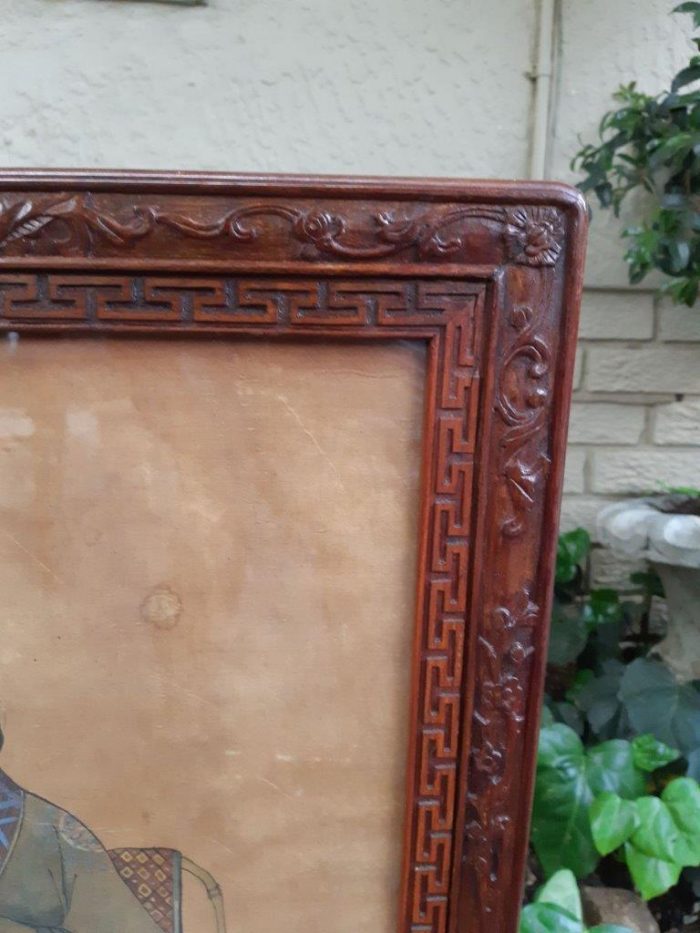 A Rare Pair of Late 19th Century Chinese Portraits on Silk in Chinese Wooden Carved Standing Frames - Image 10
