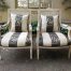 Pair Of French Style Rattan Painted Armchairs Upholstered In Imported Hand Painted Linen