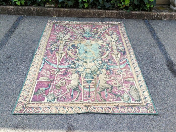 French Aubusson Style Wall Hanging Tapestry With Back Cover - Image 2