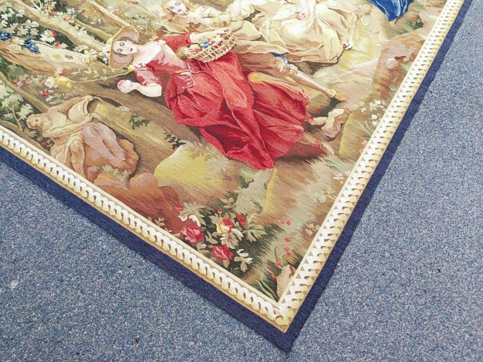 Antique Aubusson French Tapestry Garden Party Scene Hand Woven Circa.19th Century - Image 8