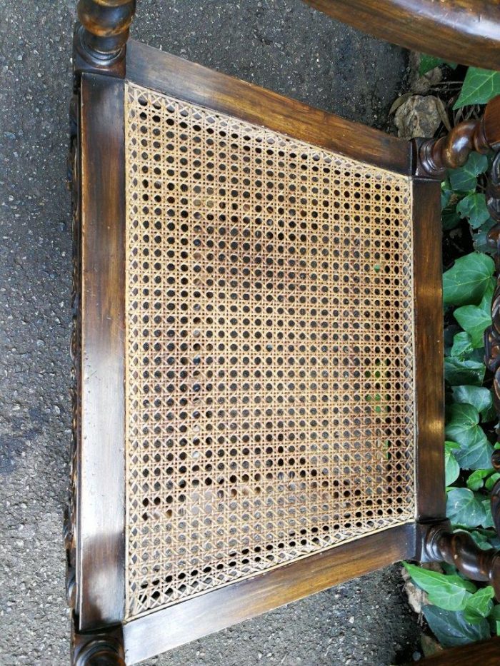 19th Century Ornately Carved Flemish Throne Chair With Rattan Back And Seat - Image 8
