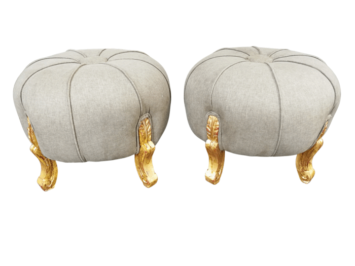 A Pair Of French Style Hand-Gilded With 22-Karat Goldleaf Tuffets  /  Ottomans
