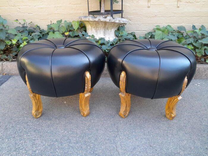 A Pair Of French Style Hand-Gilded With 22-Karat Goldleaf Tuffets  /  Ottomans - Image 2