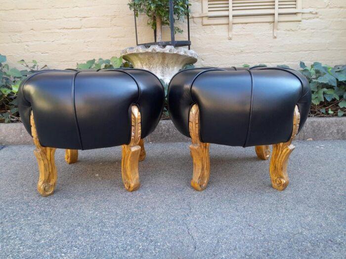 A Pair Of French Style Hand-Gilded With 22-Karat Goldleaf Tuffets  /  Ottomans - Image 3