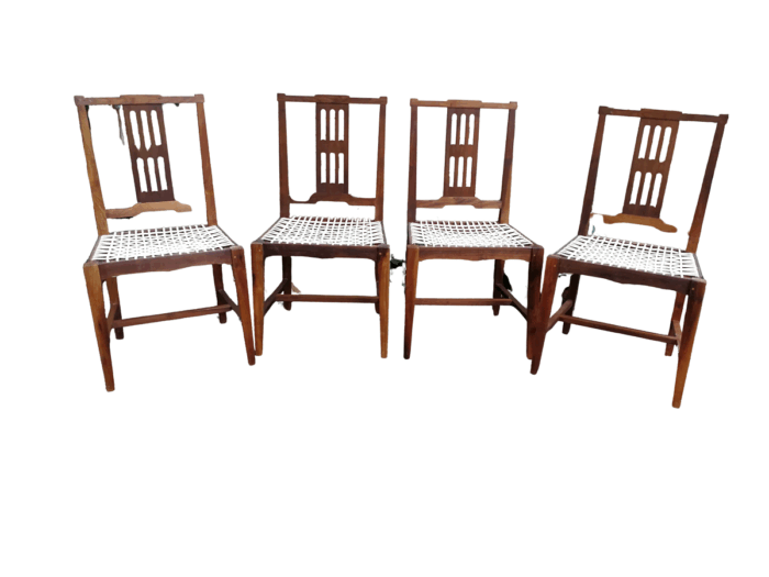 A Set Of Four (4) Bleached / Natural Mid Century Wood Riempie Chairs